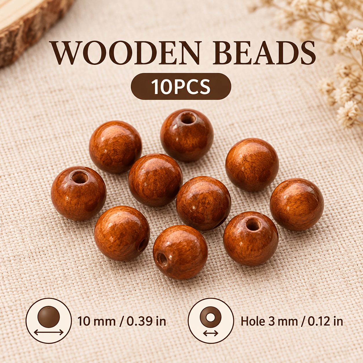 10pcs Wood Round Spacer Beads for DIY Jewellery Making
